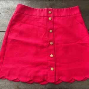 J. Crew Vibrant Red Mini Skirt with Gold Accents